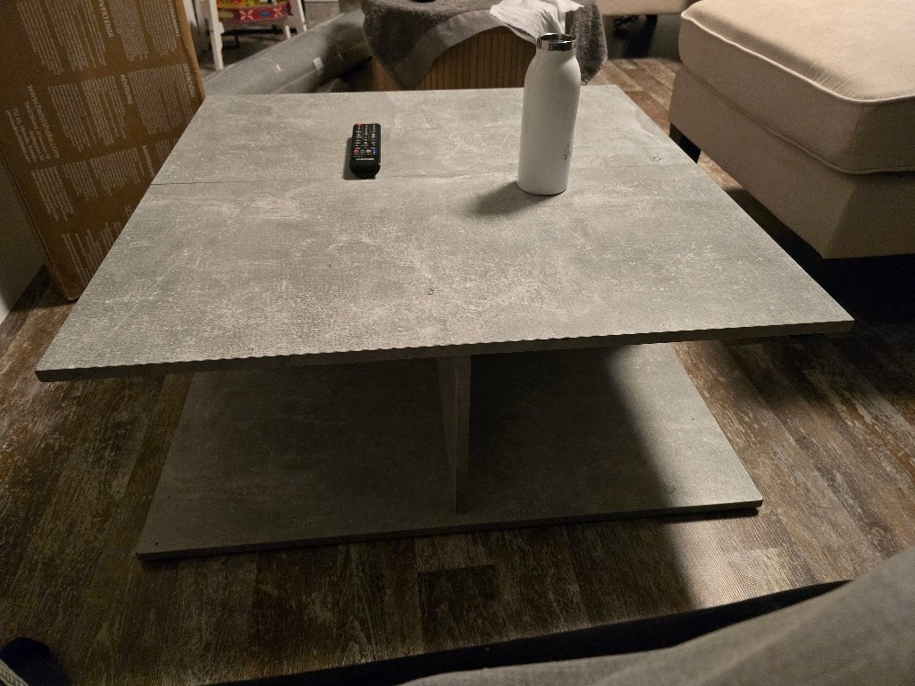 Chique salontafel grijs/betonlook met lades en open vakken, Huis en Inrichting, Tafels | Salontafels, Ophalen, Gebruikt, 50 tot 100 cm