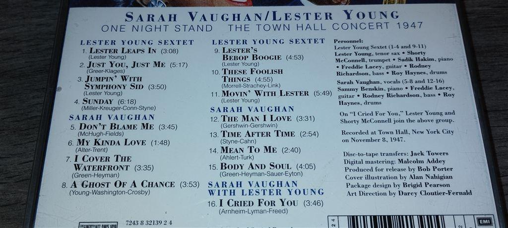 Sarah Vaughan, Lester Young - One Night Stand, Ophalen of Verzenden, 1980 tot heden, Zo goed als nieuw, Jazz