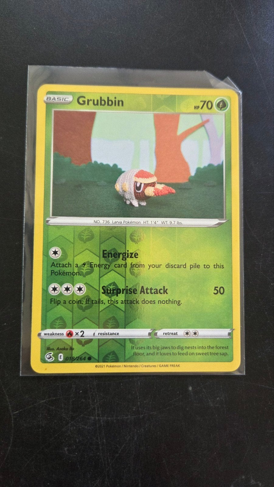 Grubbin 018/264 Reverse Holo - Fusion Strike Pokémon Kaart, Verzenden, Zo goed als nieuw, Losse kaart, Foil