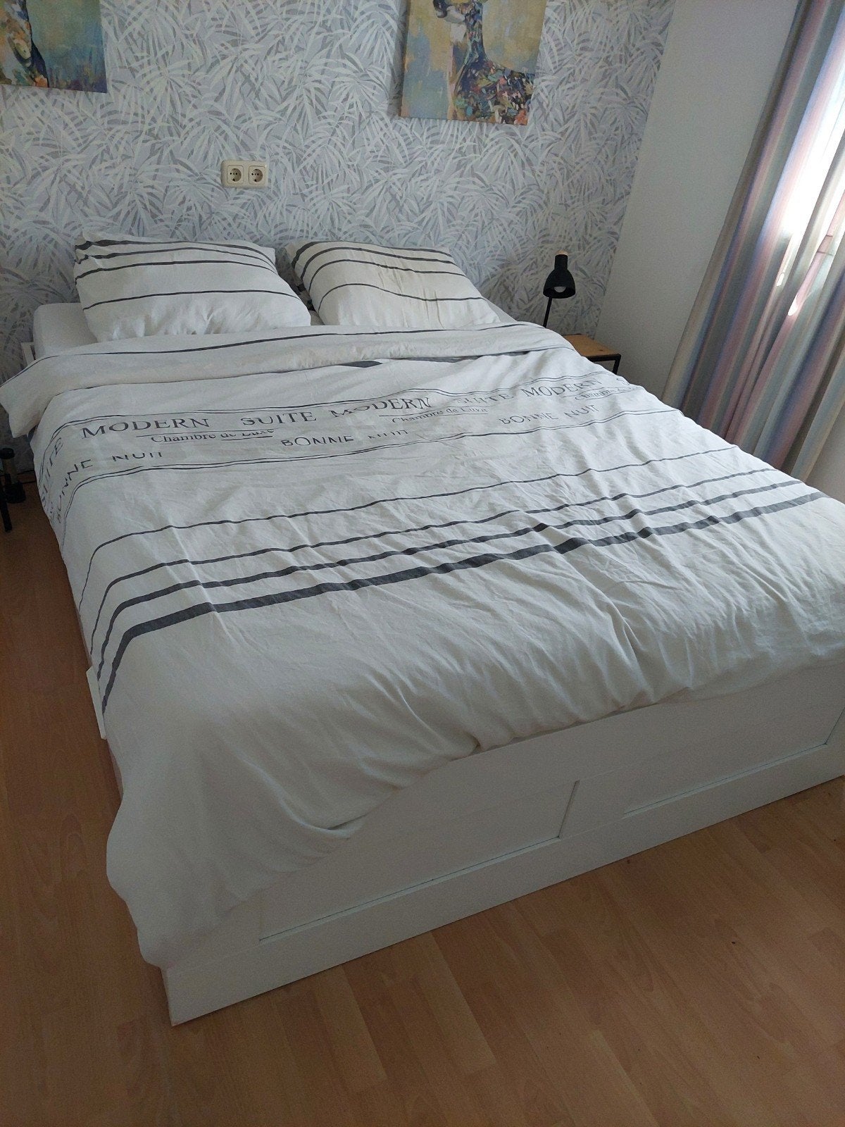 2 persoonsbed Ikea Brimnes, Huis en Inrichting, Slaapkamer | Bedden, Ophalen, Wit, Tweepersoons, Zo goed als nieuw