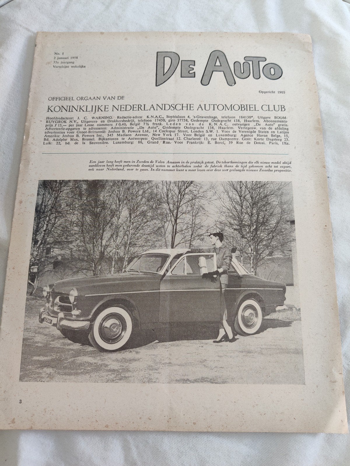 Volvo Amazon artikel knipsel uit De Auto 1958 vintage, Ophalen of Verzenden, 1940 tot 1960, Knipsel(s)