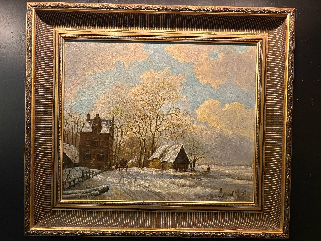 'Wintergezicht' IJspret naar werk van Jan Coenraad Spohler., Doek, Ophalen of Verzenden, Olieverf, Klassiek