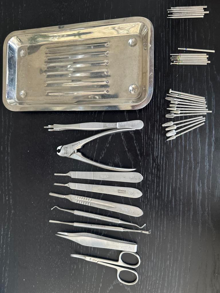 Complete professionele pedicure set + freesbits + RVS schaal, Ophalen of Verzenden, Gebruikt, Overige typen
