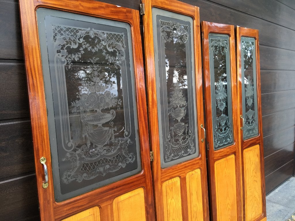 Zeldzame antieke scheepsdeuren met art-Deco geëtst glas !!!, Ophalen, Gevelraam of Ruit, Gebruikt, Minder dan 80 cm