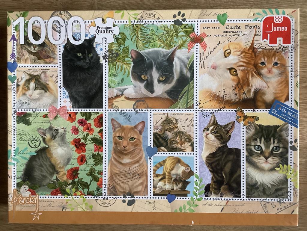 Jumbo legpuzzel van 1000 stukjes Katten Postzegel, Ophalen, 500 t/m 1500 stukjes, Zo goed als nieuw