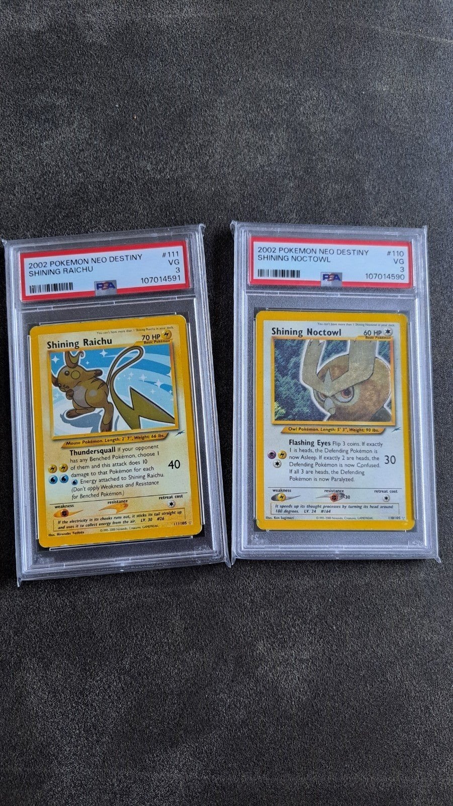 Shining Noctowl en Raichu PSA 3 pokemon kaarten, Ophalen of Verzenden, Zo goed als nieuw