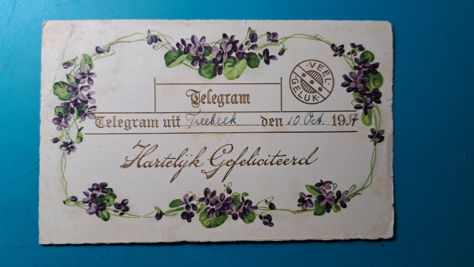 Telegram uit Treebeek 1937, Verzenden, 1920 tot 1940, Gelopen, Limburg