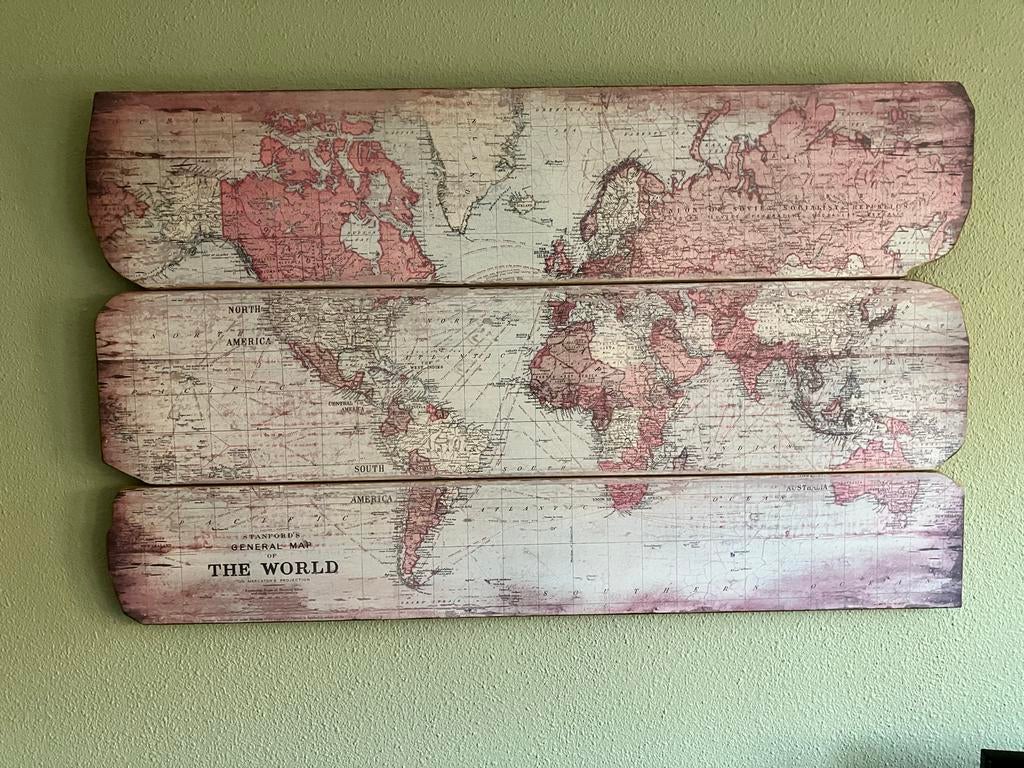 Vintage Wereldkaart Wanddecoratie - Hout, Huis en Inrichting, Ophalen, Gebruikt, Hout, Wandbord of Wandpaneel