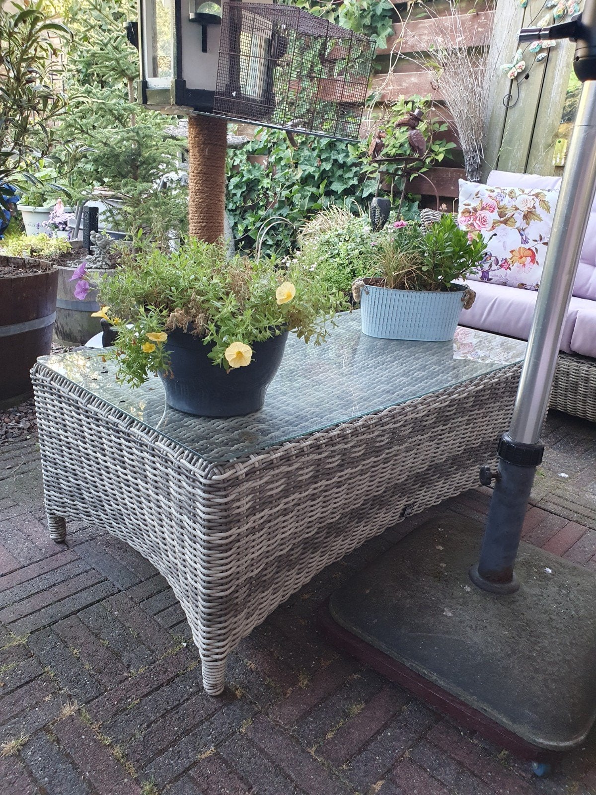 mooie tuin tafel met glasplaat, Tuin en Terras, Tuintafels, Ophalen, Zo goed als nieuw, Rechthoekig, Aluminium