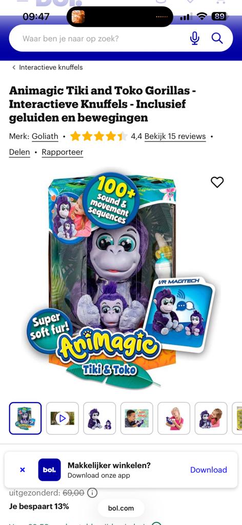 Animagic Tiki & Toko Gorillas - Interactieve Knuffels, Paars, Overige merken, Met geluid, Overige karakters