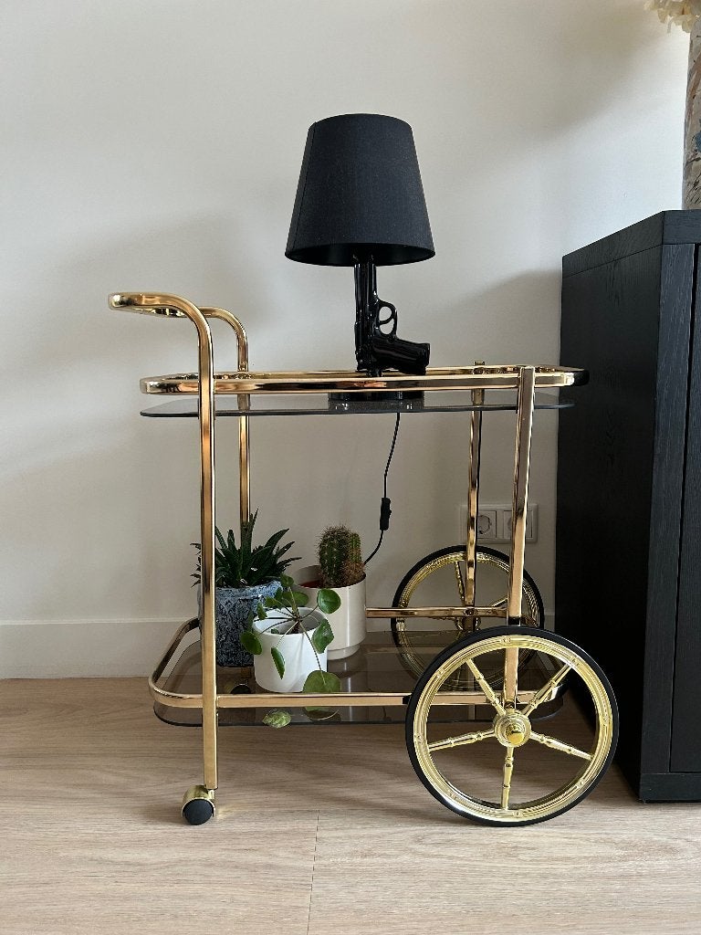 Vintage Golden Bar Cart, Vintage, Hollywood Regency, 60 cm of meer, Rechthoekig, 55 tot 75 cm