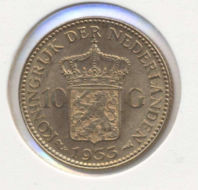 Nederland 10 Gulden 1933 Wilhelmina, Ophalen of Verzenden, Goud