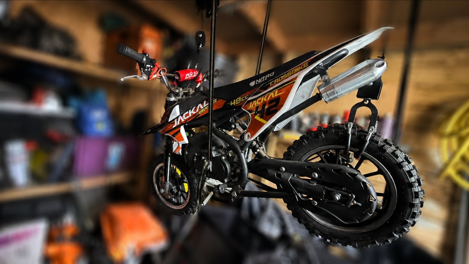 Kinder crossmotor - Jackal 49cc, Ophalen, Gebruikt, Schijfrem, Dirtbike
