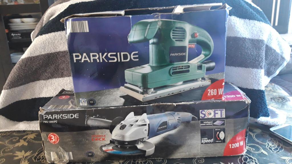 Parkside Schuurmachine en Haakse Slijper Set, Ophalen of Verzenden, Minder dan 600 watt, Excentrische schuurmachine