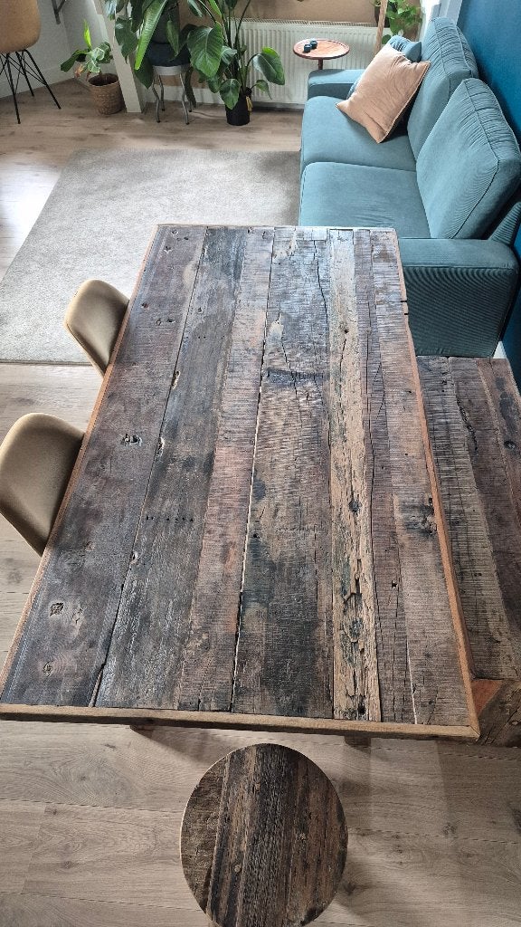Donker houten eettafel set + stoelen, Ophalen, 50 tot 100 cm, Zo goed als nieuw, Vijf personen of meer