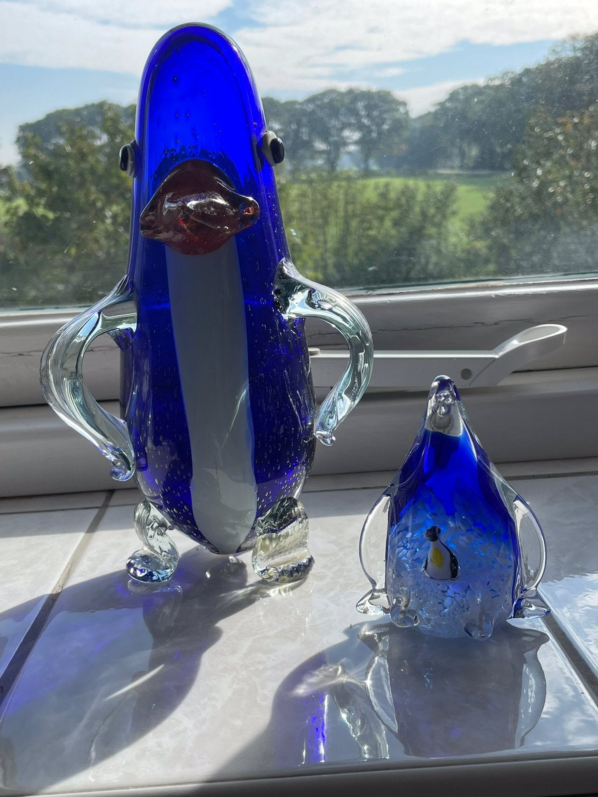 2 Glas geblazen Pinquin figuren 28 en 12 centimeter hoog., Ophalen of Verzenden, Zo goed als nieuw, Overige typen