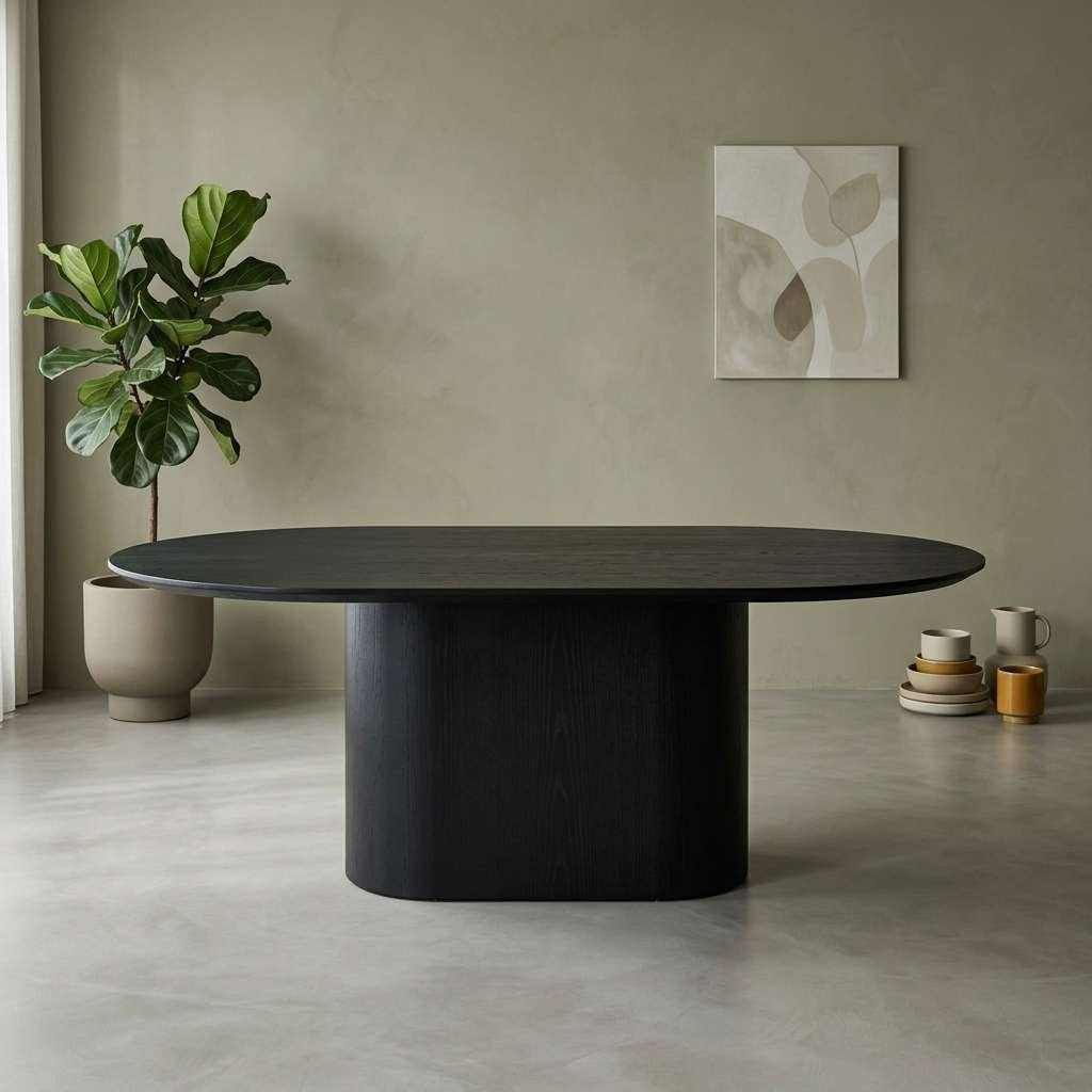 NIEUWE Zwarte eettafel 180x100cm - incl houten kolompoot, Niet ingevuld, 100 tot 150 cm, Niet ingevuld, Nieuw