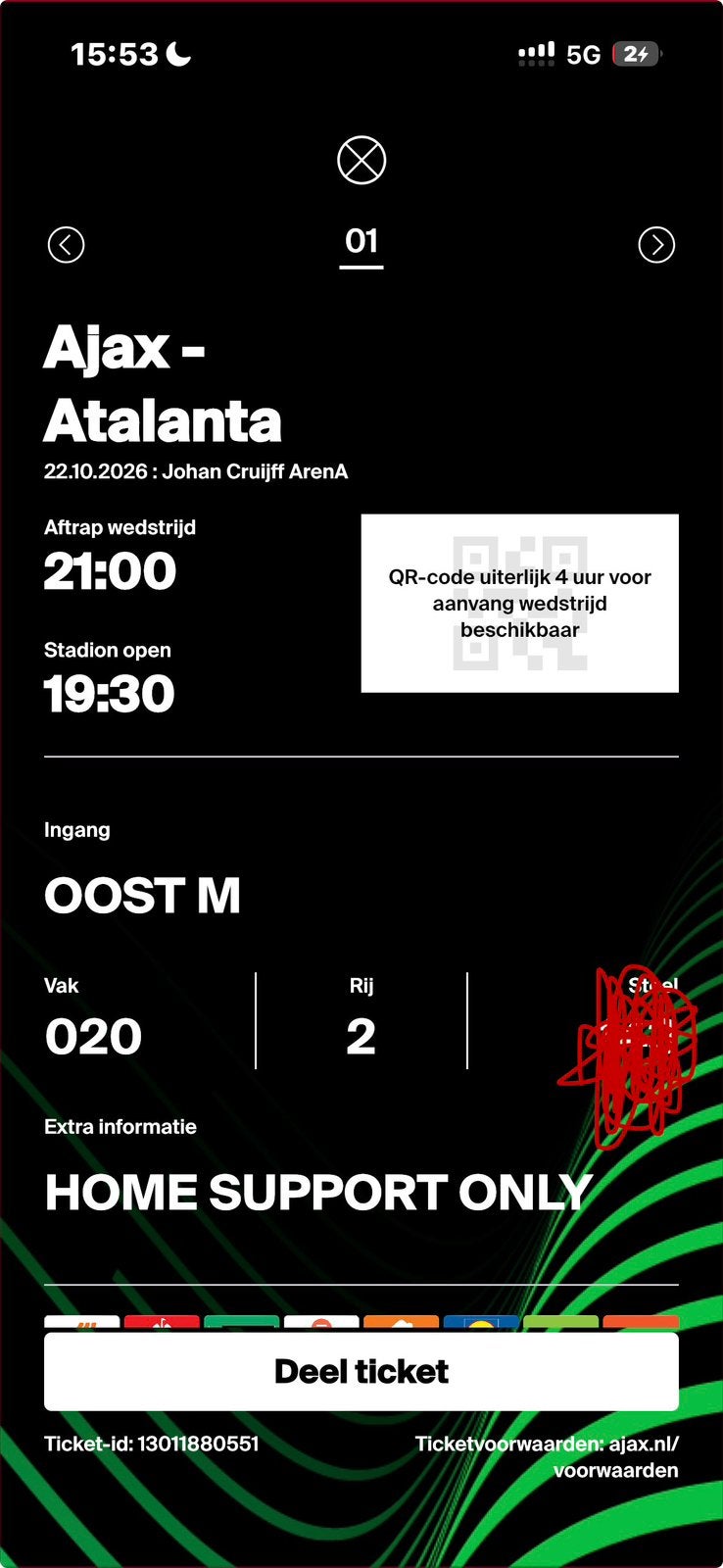Ajax Atalanta kaart vak 020 rij 2 BESTE PLEK., Losse kaart, Eén persoon, Oktober