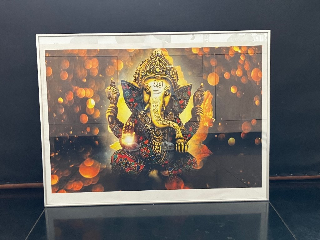 Ganesha schilderij, Ophalen, Achter glas, Dieren