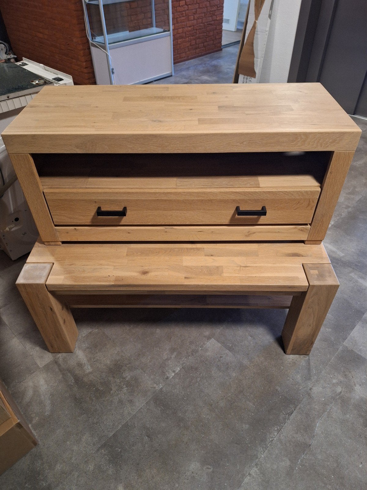 Salontafel en tv-meubel van eikenhout, Ophalen, Gebruikt, Eikenhout, Rechthoekig
