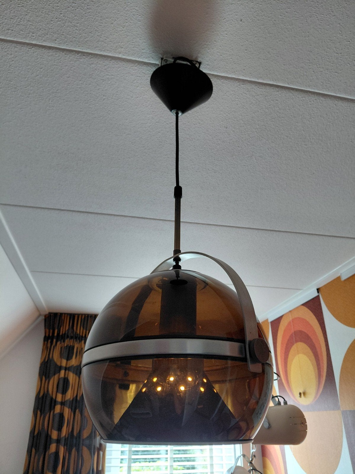 Originele Dijkstra Space Age hanglamp jaren 70, Gebruikt, Metaal, Space Age Vintage, E27 (groot)