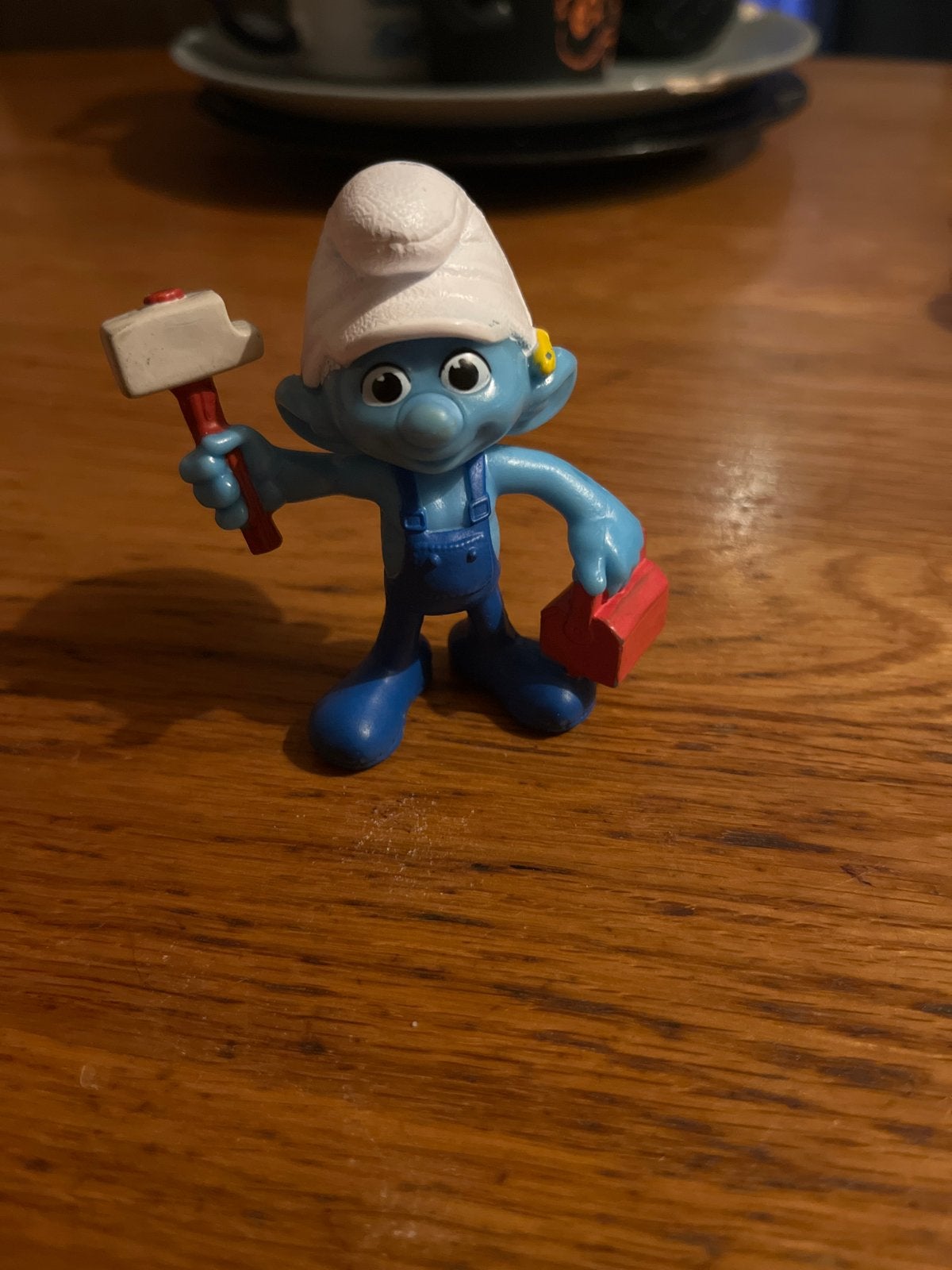 Knutselsmurf met hamer en gereedschapskist, Ophalen of Verzenden, Gebruikt, Knutselsmurf, Poppetje, Figuurtje of Knuffel
