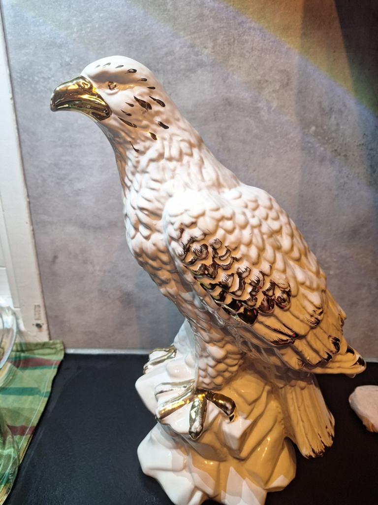 Grote Witte Keramische Adelaar met Gouden Accenten, Ophalen of Verzenden
