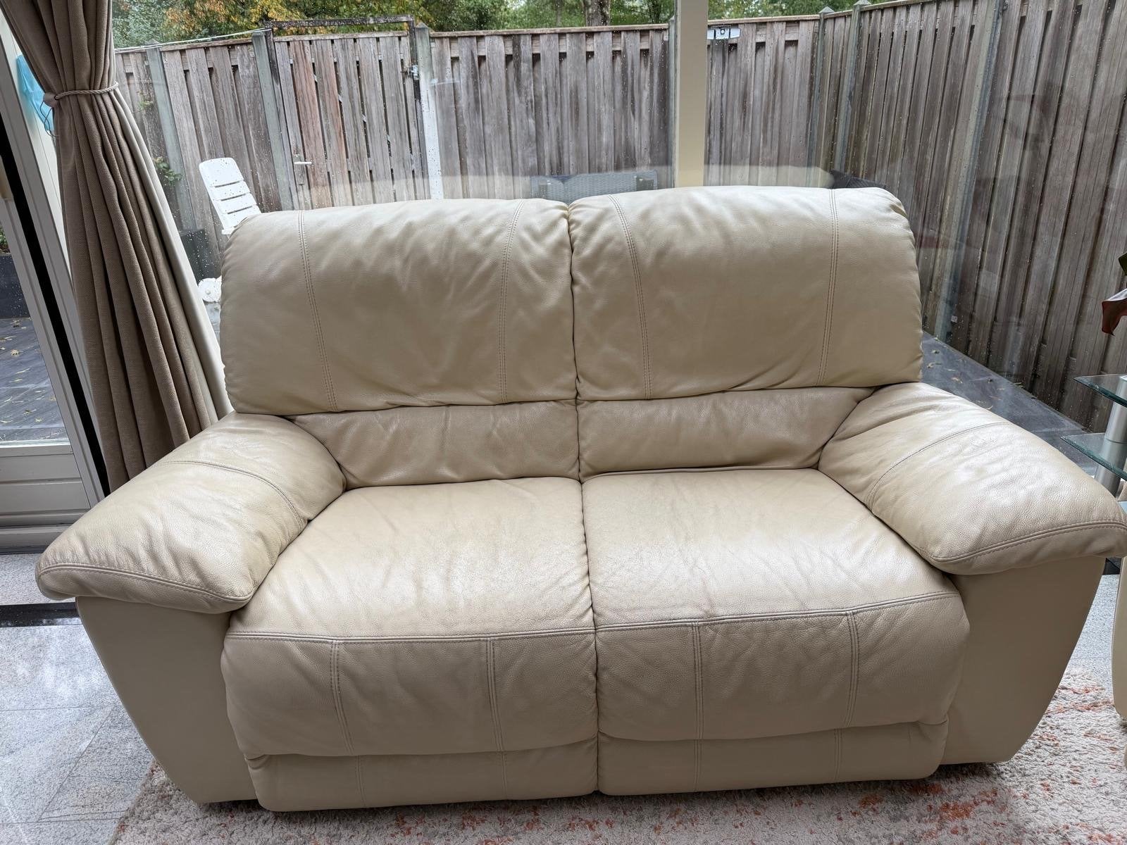 Crème leren 2-zitsbank - 180x95x100 cm, Ophalen, Gebruikt, 150 tot 200 cm, Tweepersoons