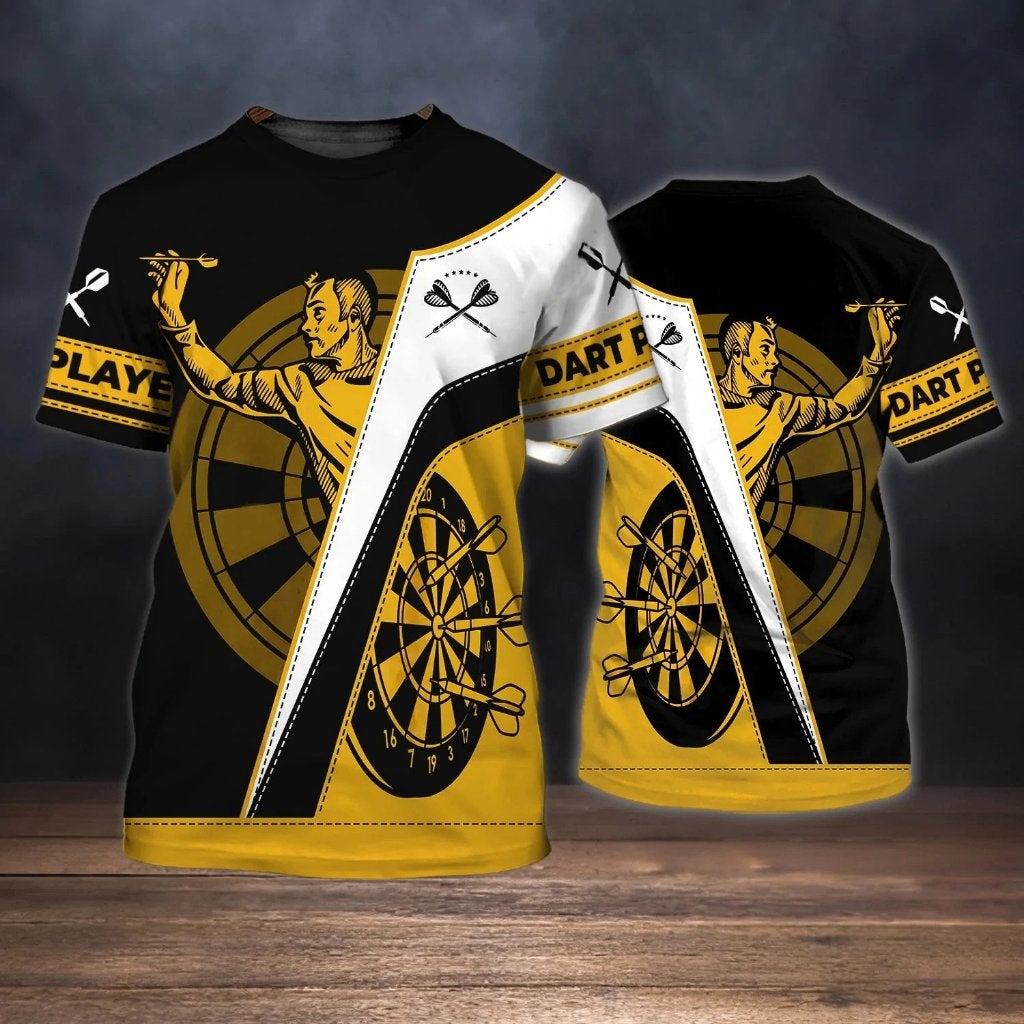 Dart shirt 6 (heren mannen darts t-shirt sport geel zwart), Verzenden, Nieuw, Overige maten, Overige kleuren