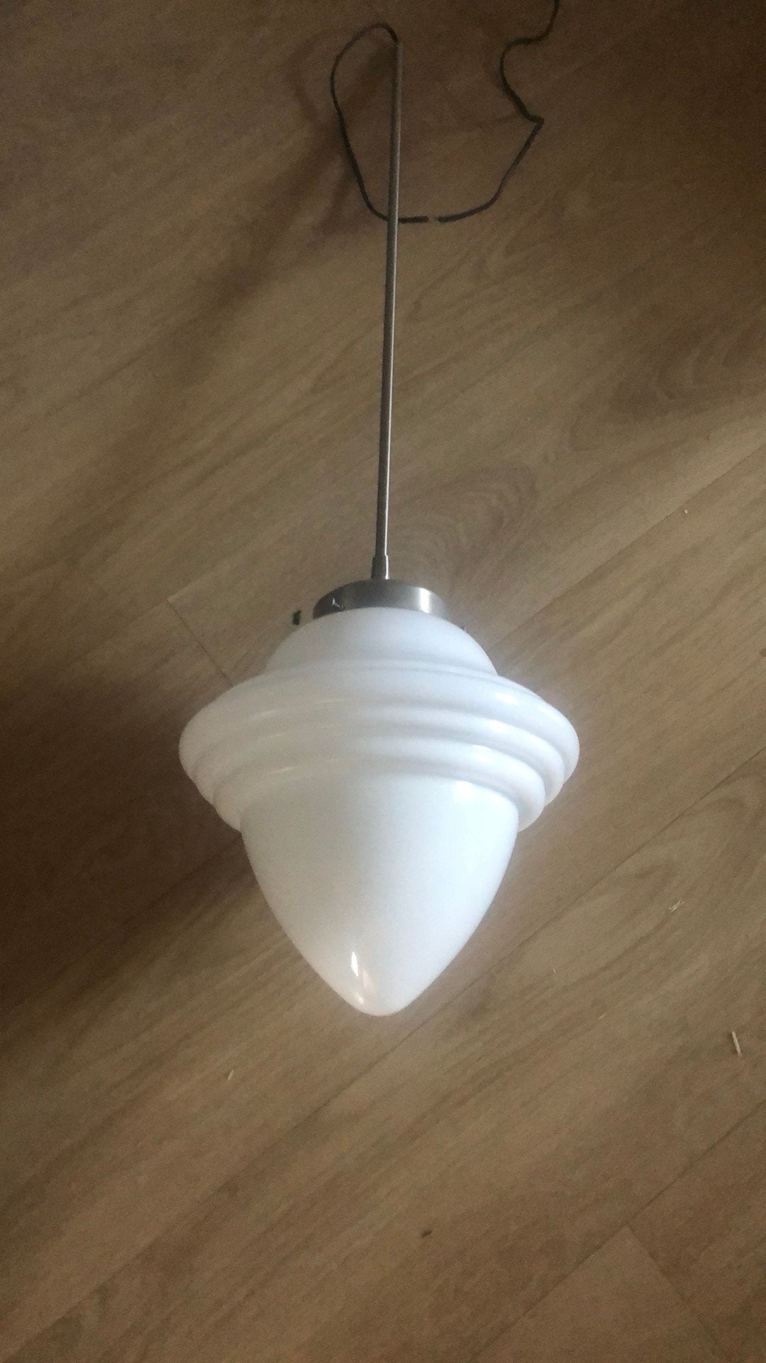 Jaren '30 Stijl Hanglamp Giso Wit Glas & Nikkel, Ophalen, Zo goed als nieuw, Glas