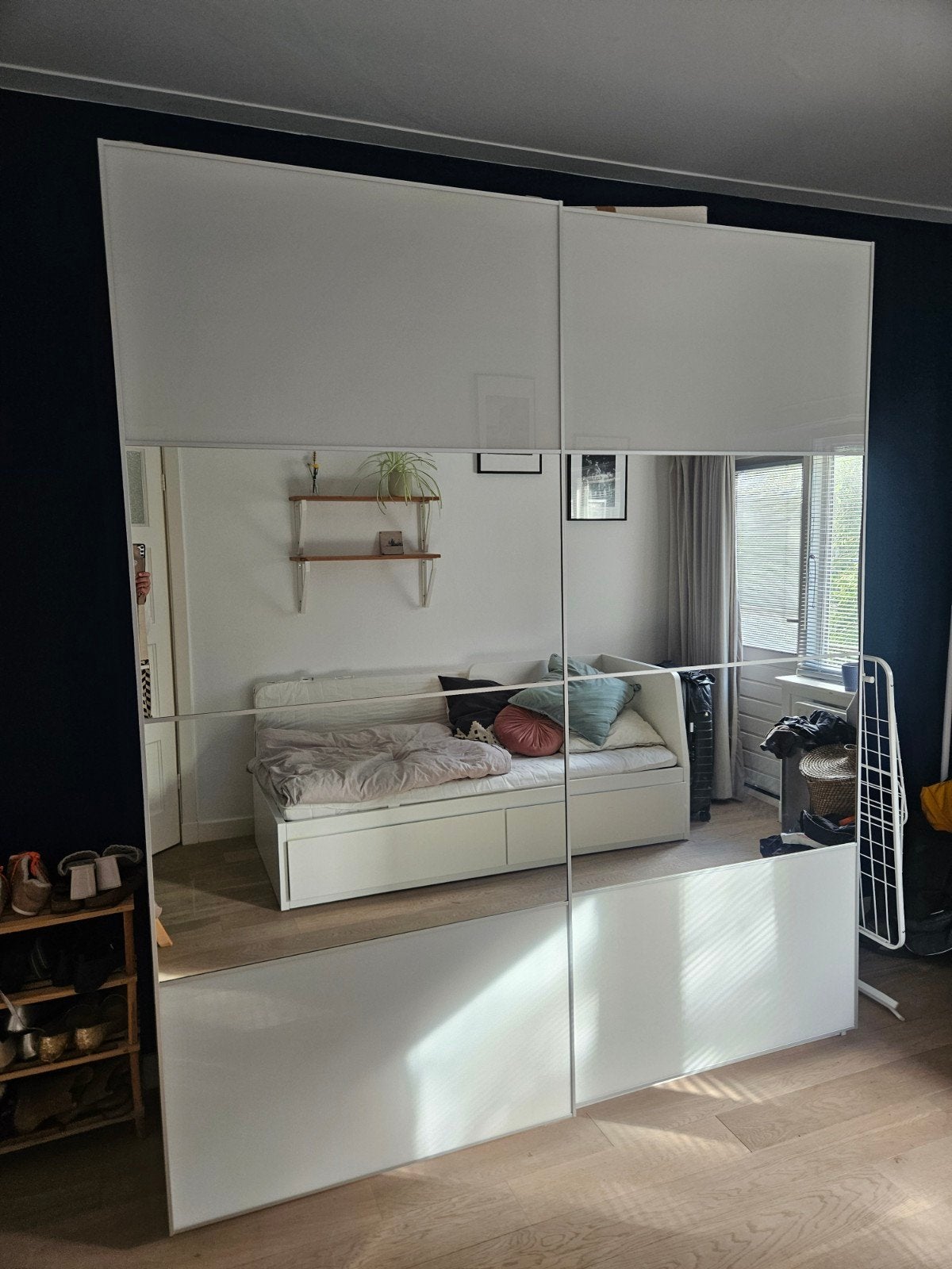 IKEA PAX kast 200 cm met schuifdeuren (spiegel/wit glas) + i, Ophalen, 200 cm of meer, 200 cm of meer, Glas