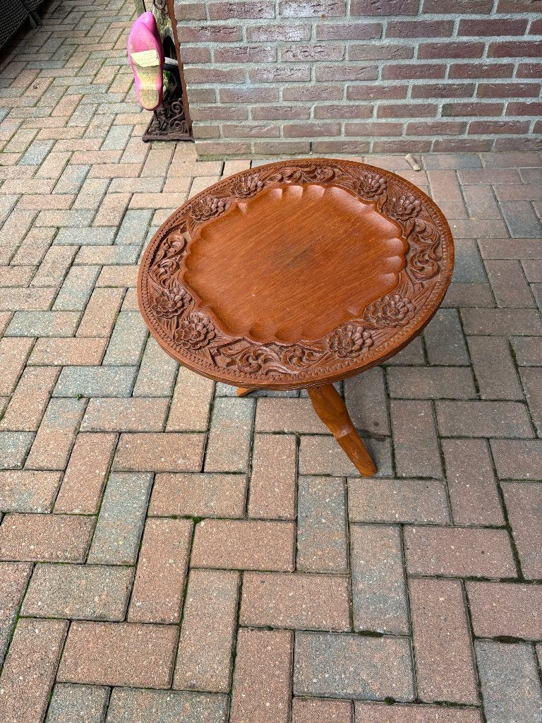 Vintage houten bijzettafeltje, Huis en Inrichting, Minder dan 55 cm, Gebruikt, Hout, Ophalen