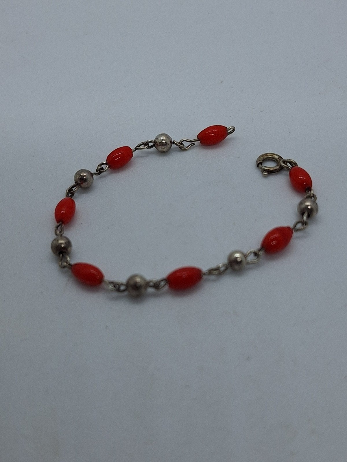 Zilveren armband met bloedkoraal - 14 cm, Ophalen of Verzenden, Rood, Zilver