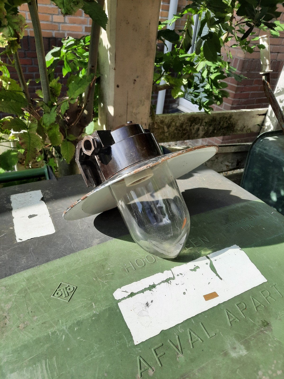 Vintage industriële lamp - emaille kap, Ophalen of Verzenden