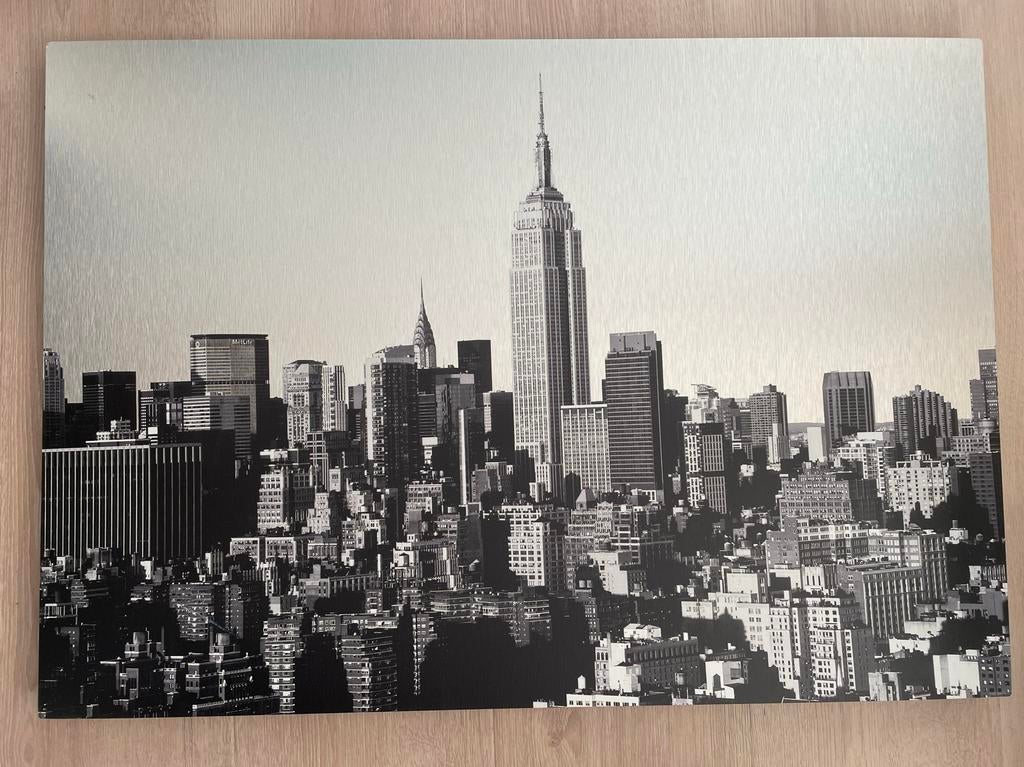 IKEA Aluminium Schilderij City Skyline Zwart-Wit 70x50cm, Ophalen of Verzenden, 1980 tot heden, Zo goed als nieuw, Gebouw