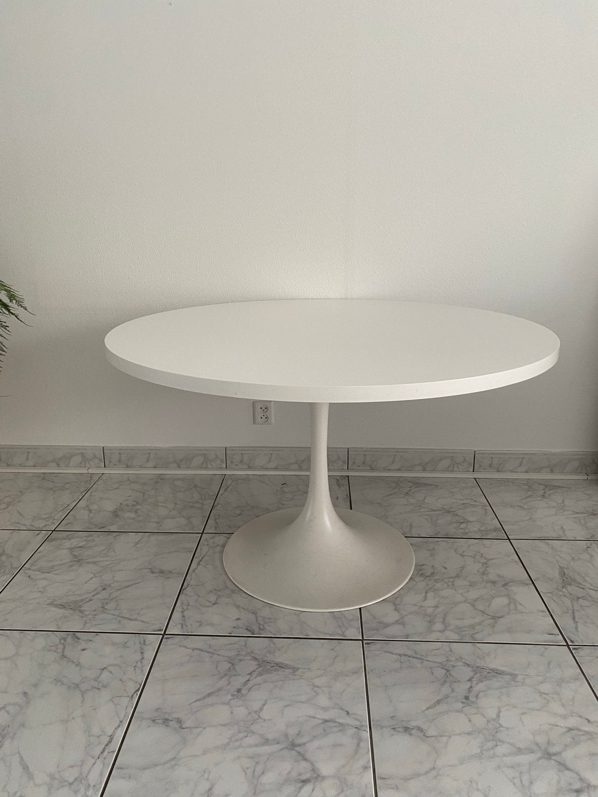 Vintage Design Eetkamertafel Jaren '70 - Rond Wit, Kunststof, Gebruikt, 100 tot 150 cm, Rond