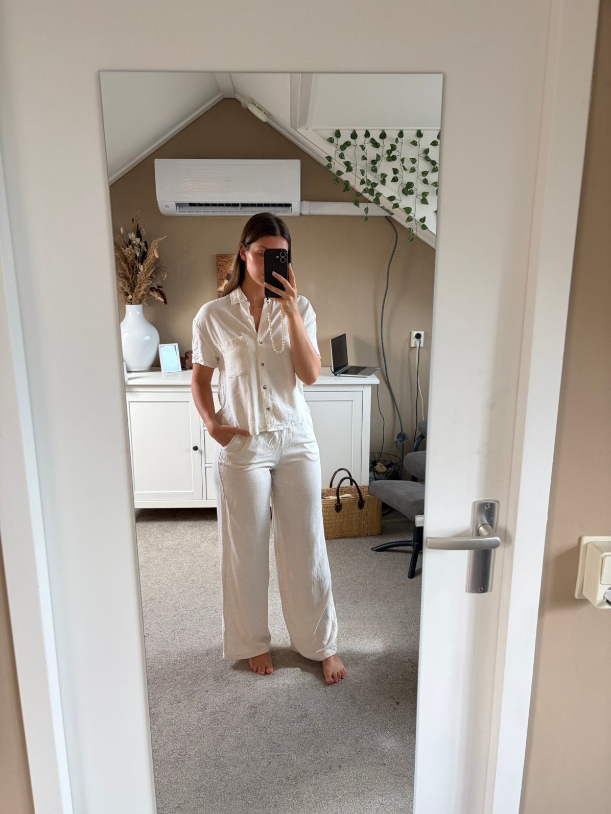 Co-ord/tweedelig set - linnen look, Ophalen of Verzenden, Zo goed als nieuw, Maat 38/40 (M), Beige