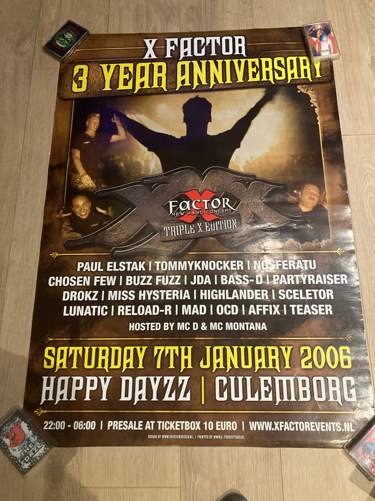 Poster X Factor 3 Year Anniversary 2006 Hardcore Gabber, Ophalen of Verzenden, A1 t/m A3, Muziek, Rechthoekig Staand