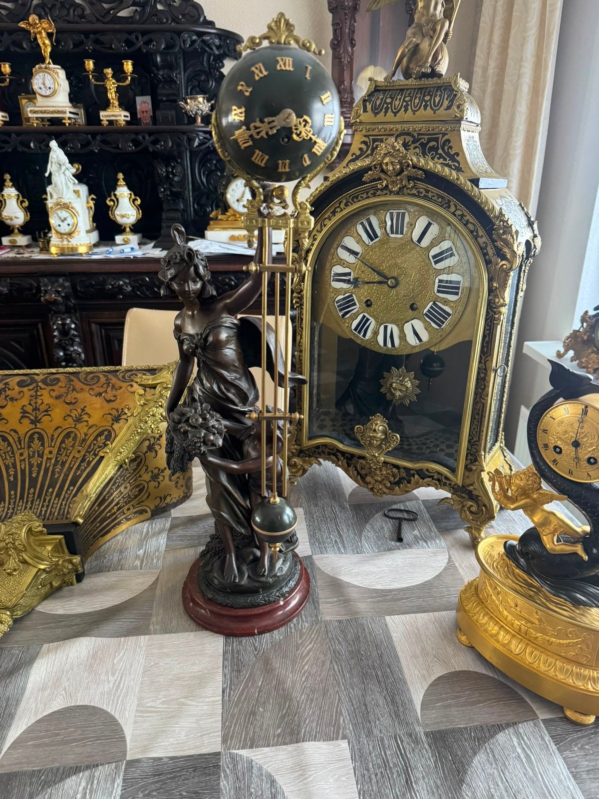 Antieke Franse Boulle klok met console, gesigneerd Bonneual, Ophalen of Verzenden