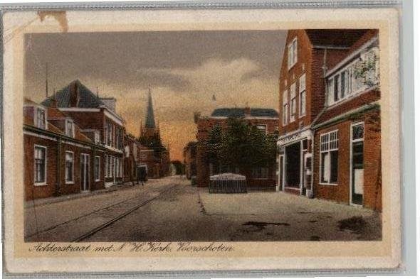 Voorschoten Achterstraat met N.H. Kerk, Verzamelen, Ansichtkaarten | Nederland, Ophalen of Verzenden, Voor 1920, Gelopen, Zuid-Holland
