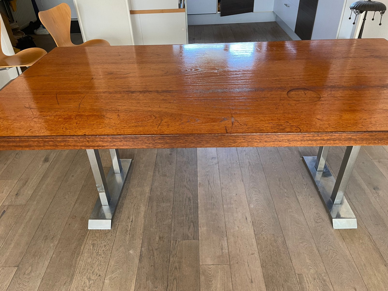 Grote vintage design tafel/bureau., Ophalen, Gebruikt