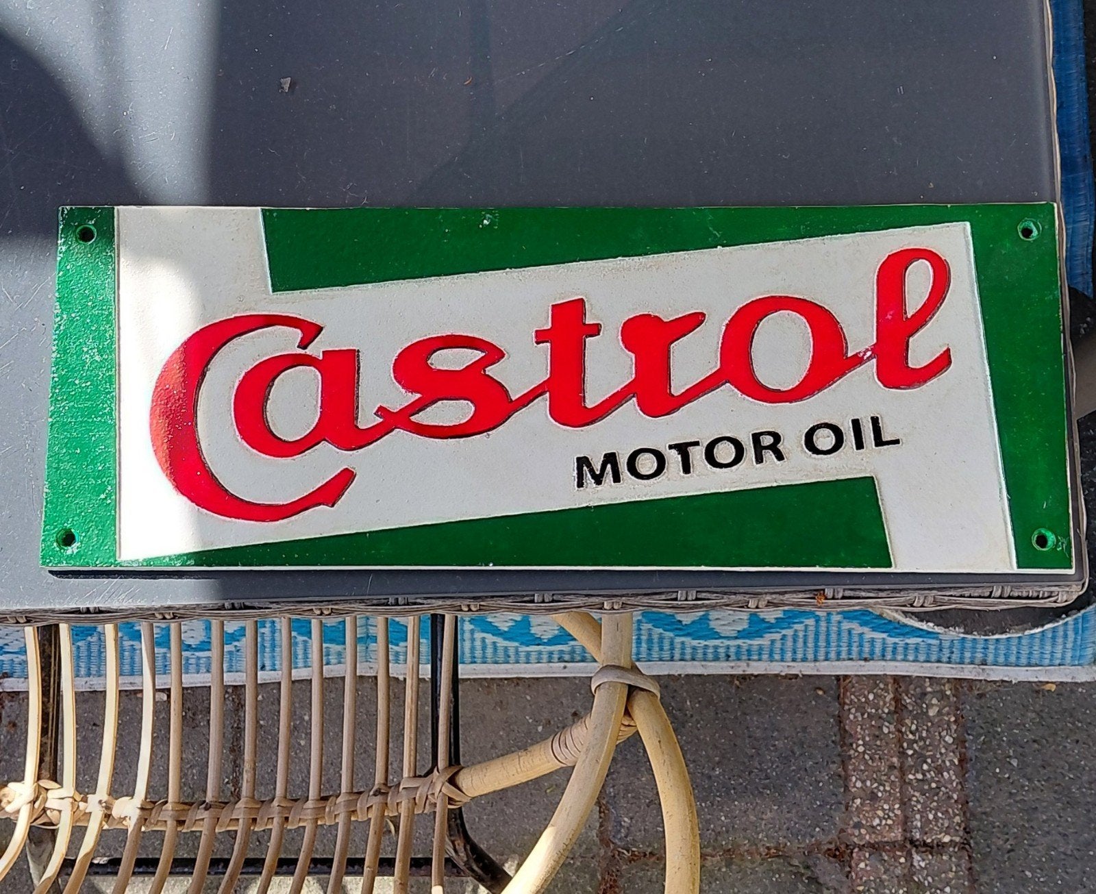 Gietijzeren Castrol Motor Oil reclamebord, Ophalen of Verzenden