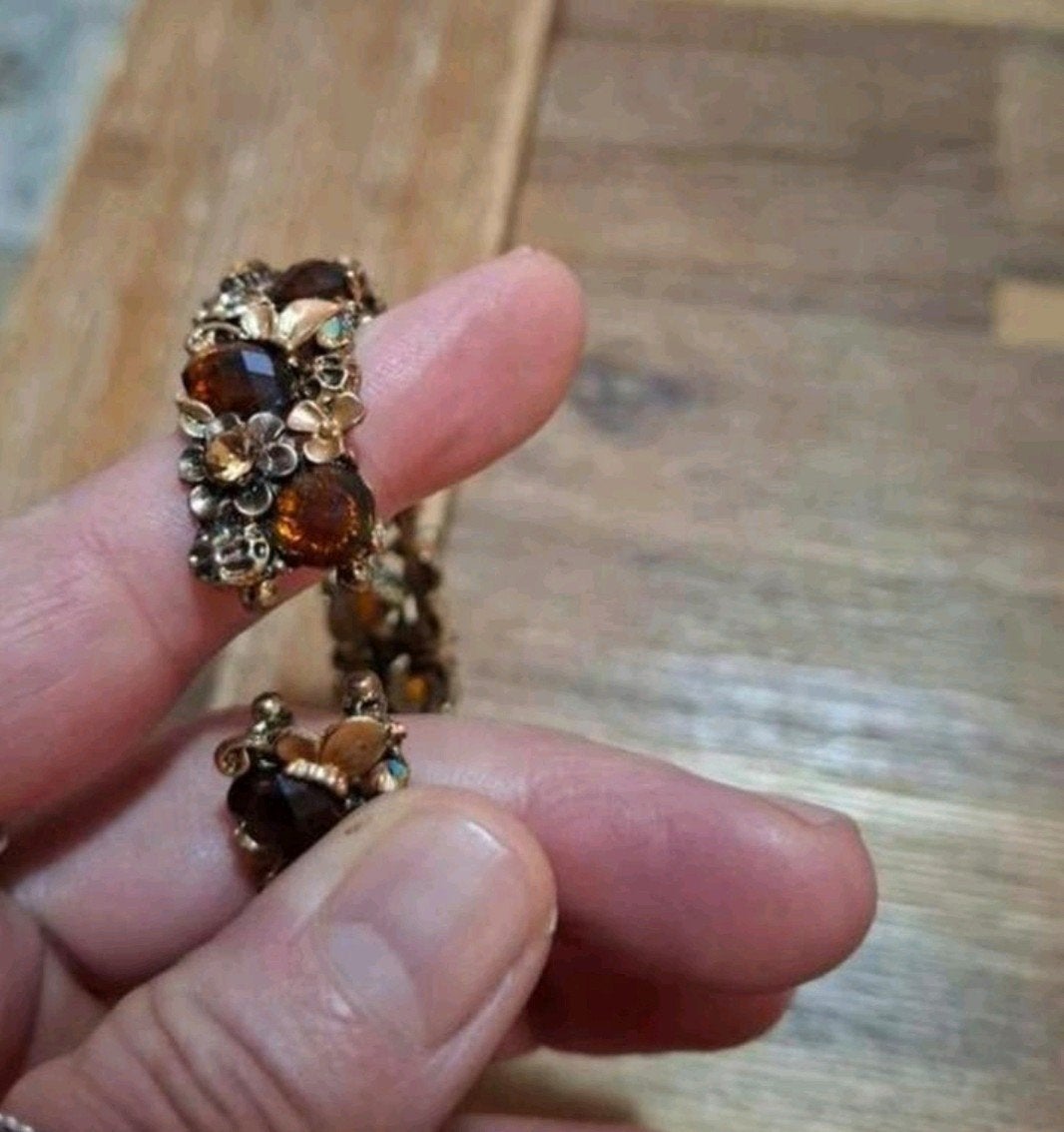 Vintage armband met amber stenen, Sieraden, Tassen en Uiterlijk, Armbanden, Ophalen, Gebruikt, Goud, Staal