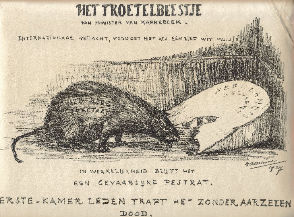 Vaminne litho "Het Troetelbeestje van Minister van Karnebeek, Antiek en Kunst, Kunst | Litho's en Zeefdrukken, Ophalen, Origineel
