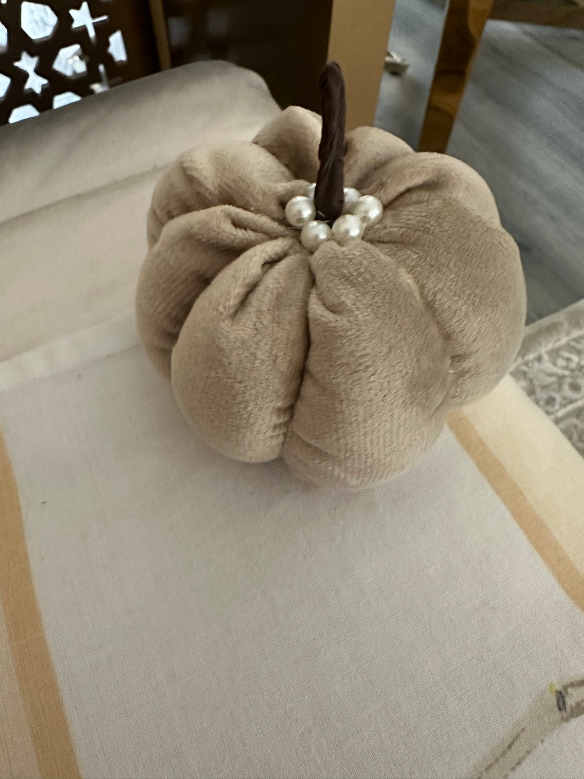 Decoratieve stoffen pompoen met parels, Huis en Inrichting, Beige, Ophalen of Verzenden, Zo goed als nieuw, Modern
