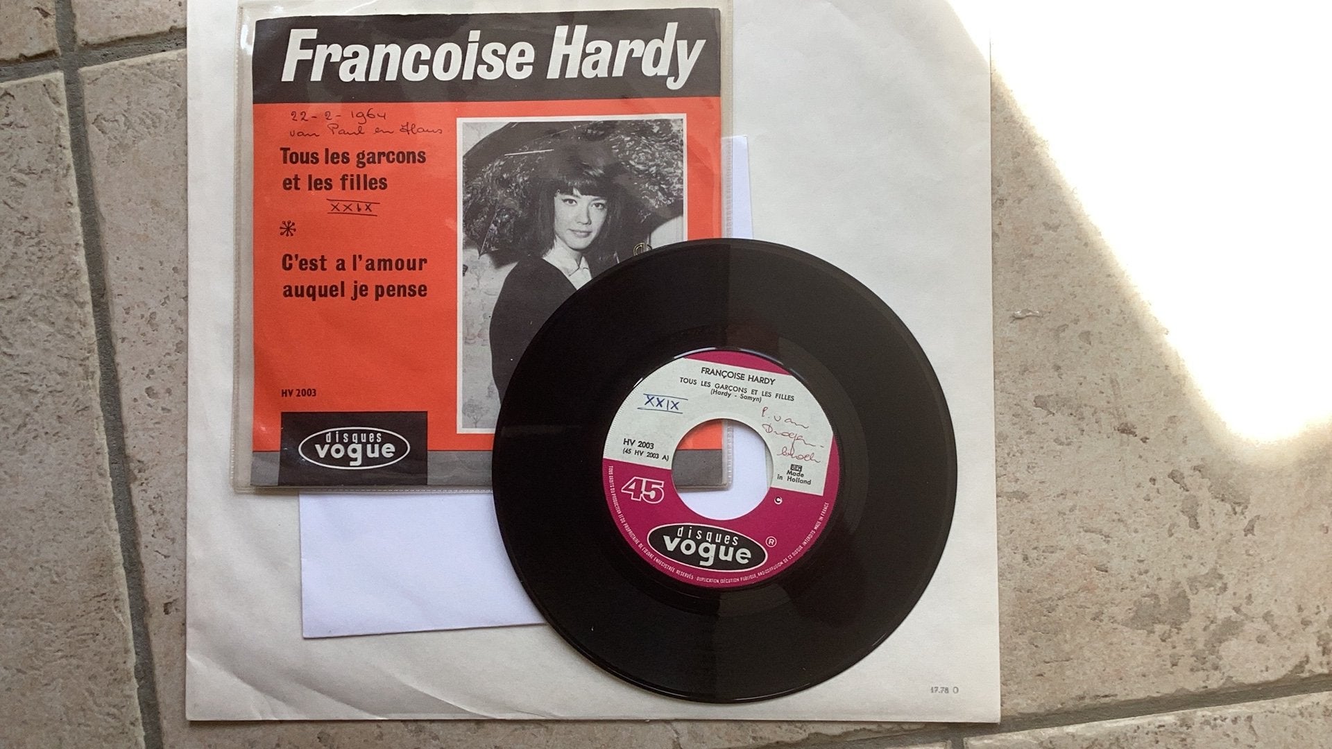 Single Francoise Hardy - Tous les garcons, Ophalen of Verzenden, Gebruikt, 7 inch, Pop