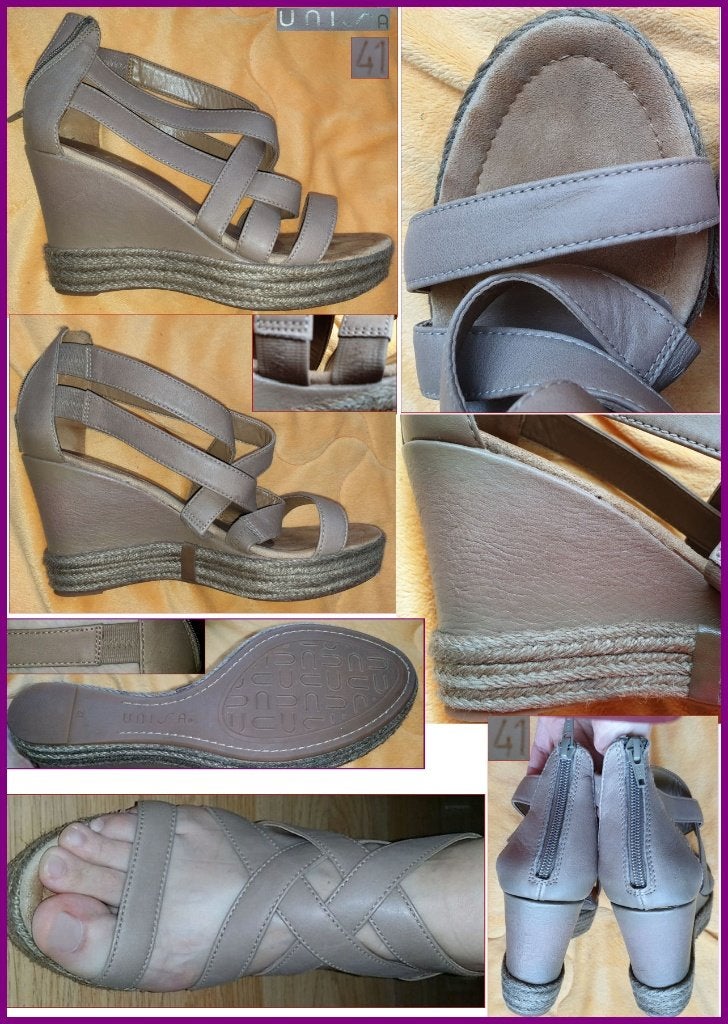 Nieuwe bruine/beige leren UNISA sandalen maat ca. 40,5, Beige, Nieuw, Ophalen of Verzenden, Espadrilles of Moccasins