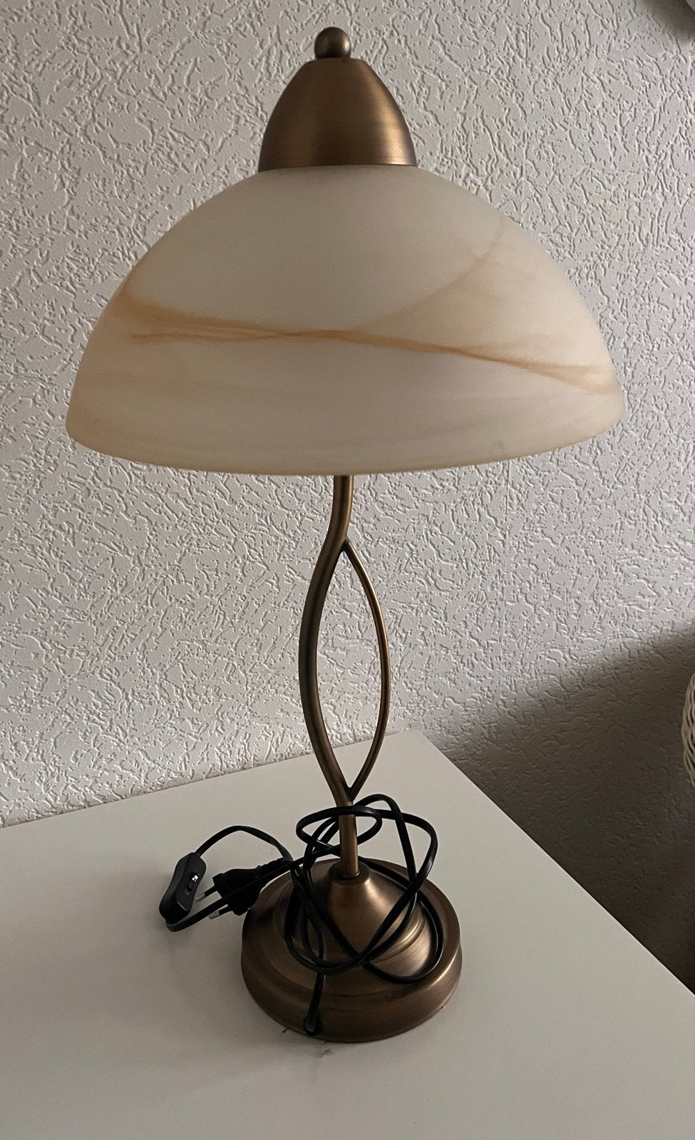 Set van 2 klassieke tafellampen met glazen kap, Ophalen, Met schakelaar, Gebruikt, Meerkleurig