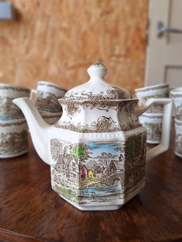 Enoch Wedgwood Shakespeare sonnets  theepot en mokken, Gebruikt, Vintage, Ophalen of Verzenden, Overige stijlen