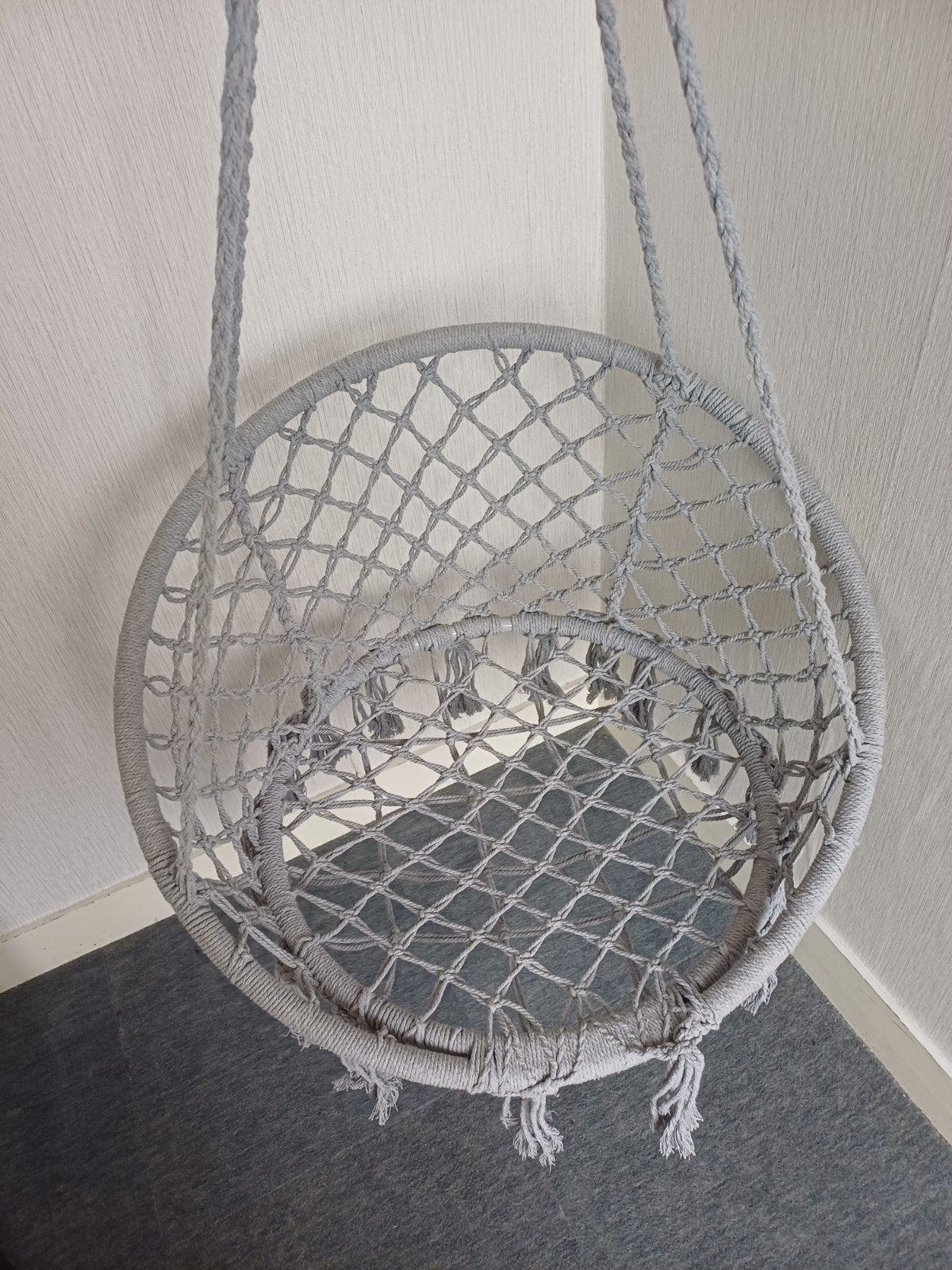 Comfortabele hangstoel van macramé - Grijs, Ophalen, Zo goed als nieuw, Bohemian, Macramé, Eén